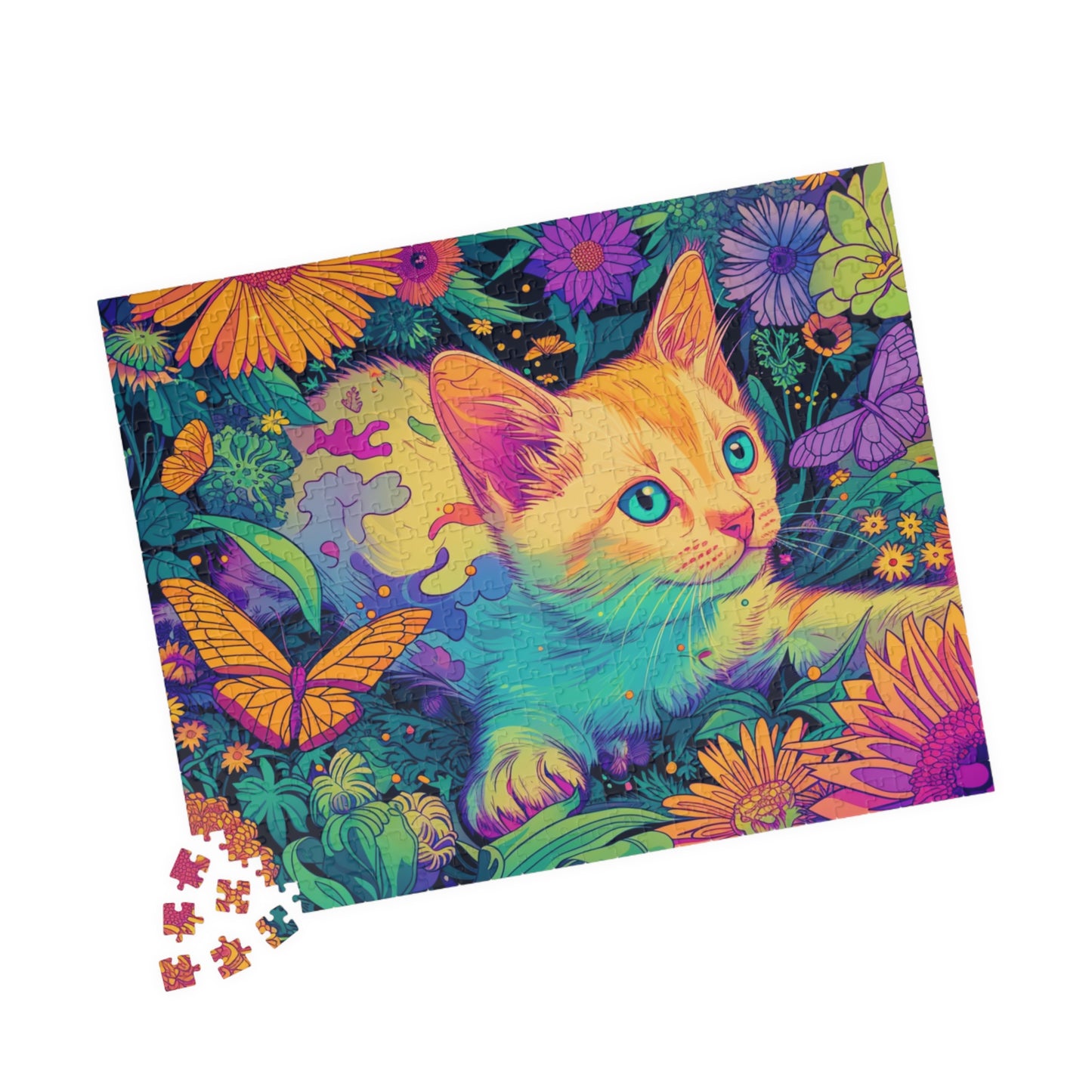 Happy Kitty Chasing Butterflies Puzzle