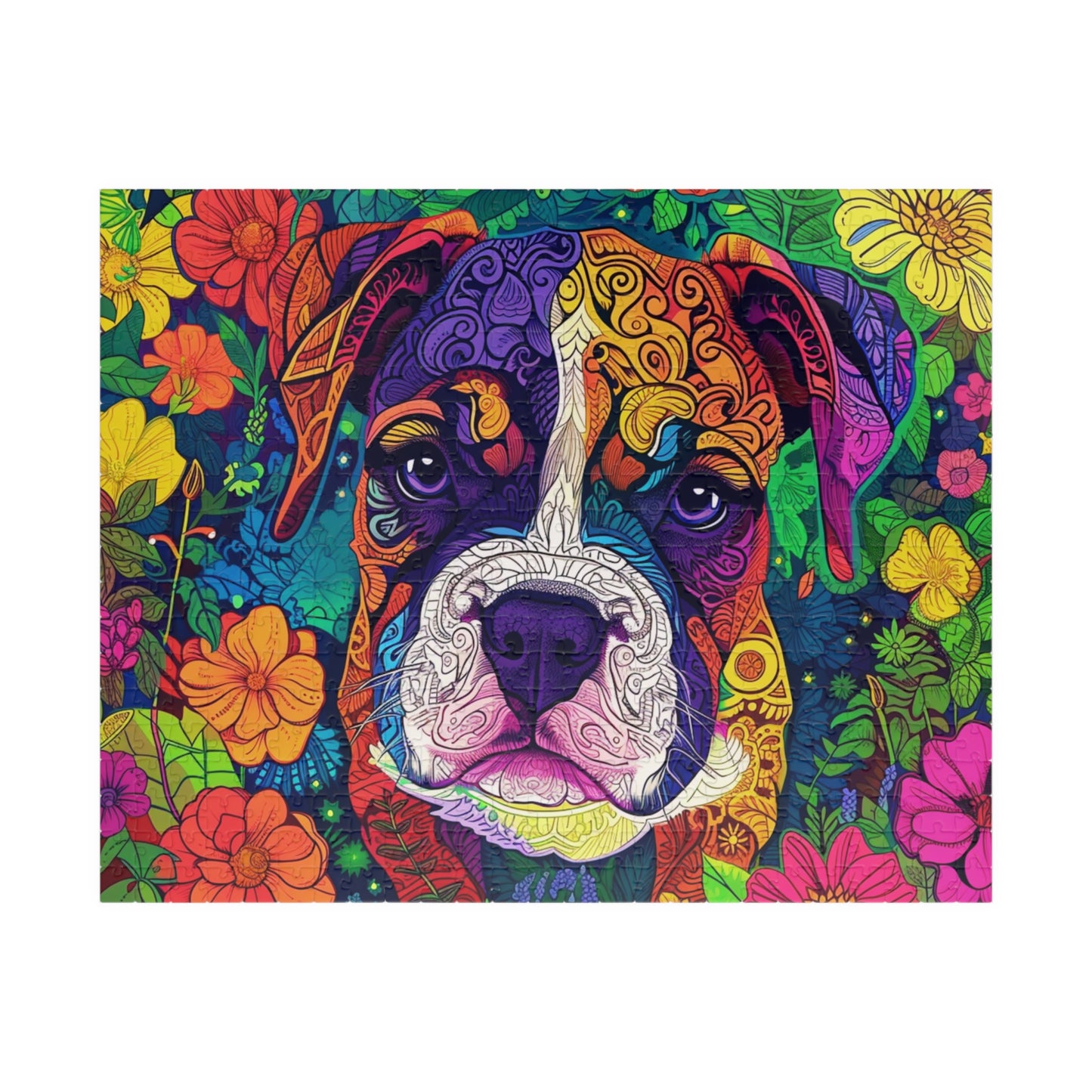 Happy Puppy in a Flower Garden Puzzle, 520 pieces