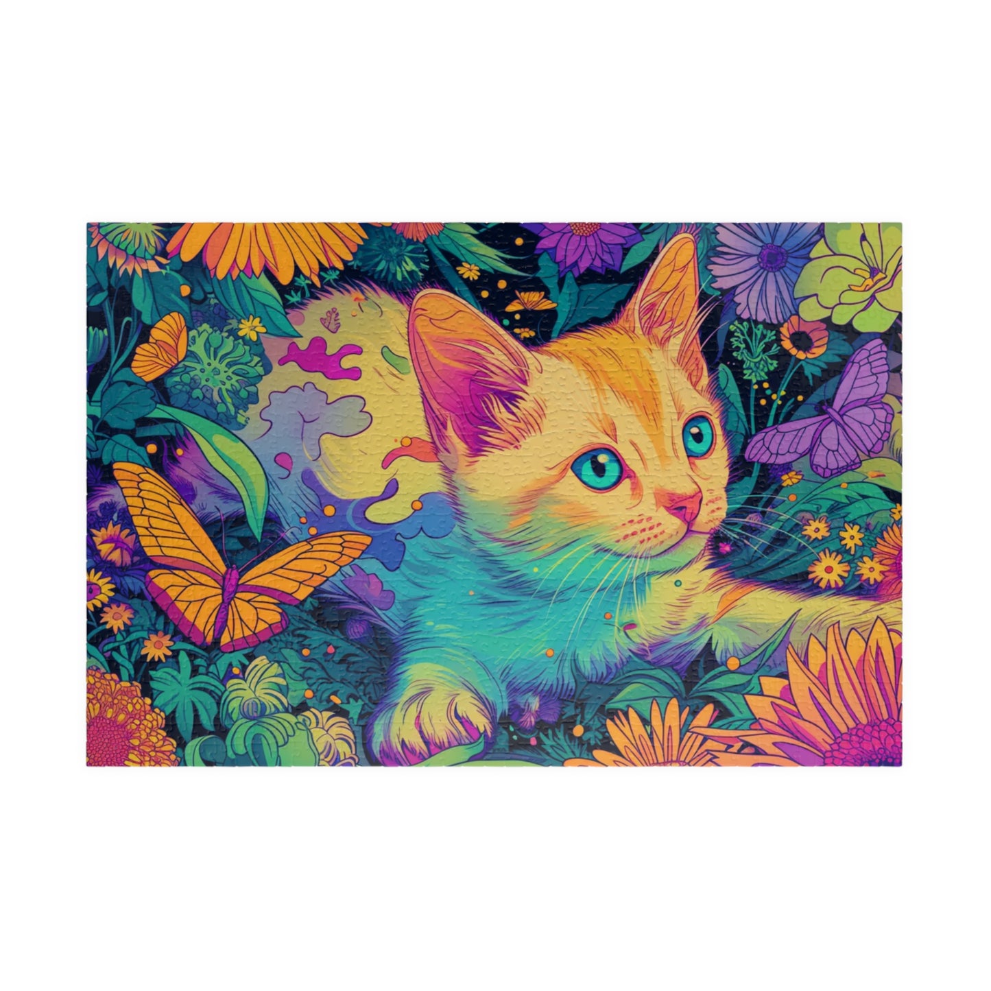 Happy Kitty Chasing Butterflies Puzzle
