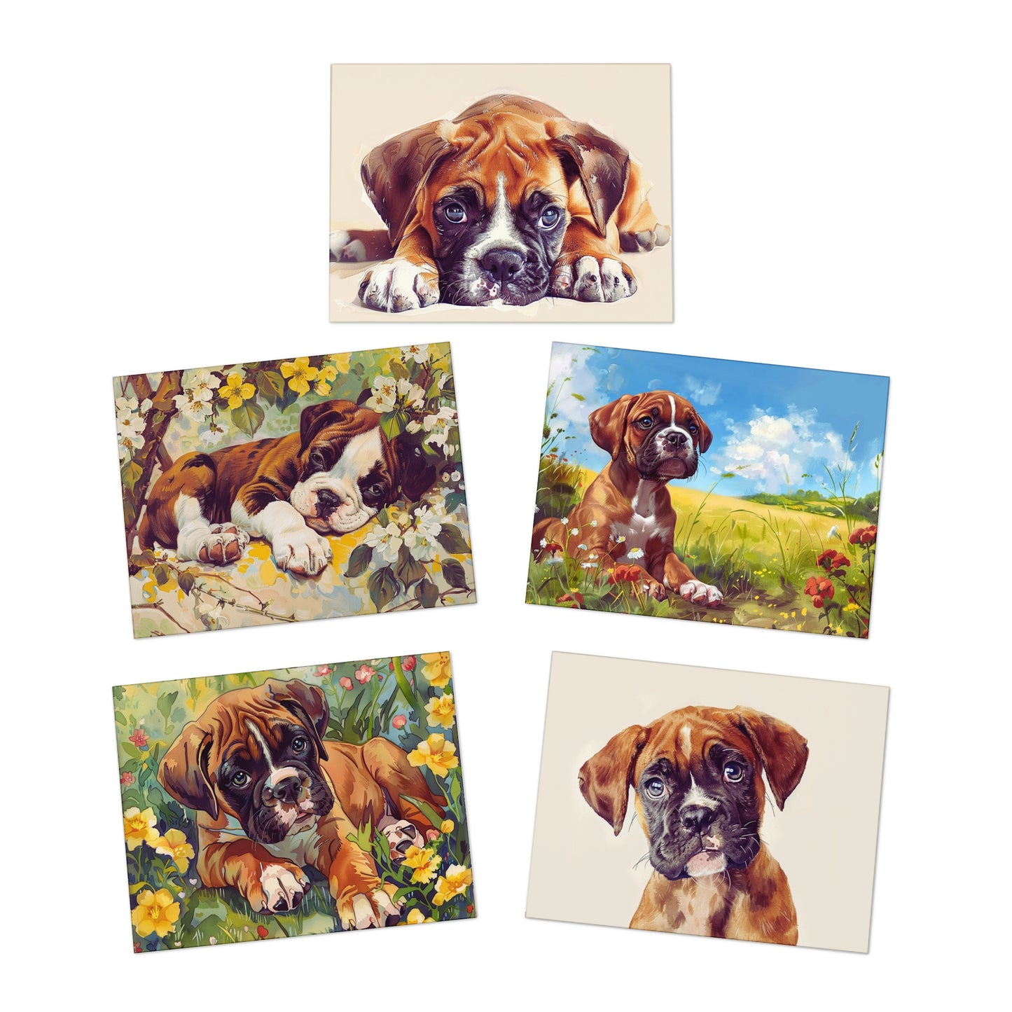 Cute Boxer Puppy Greeting Cards, 5-Pack