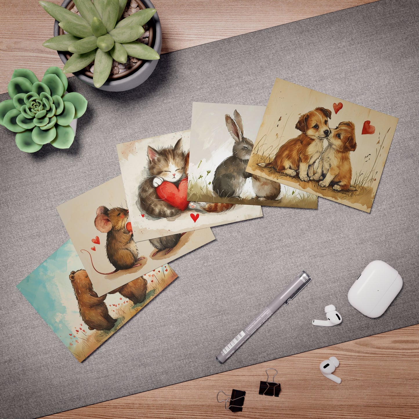 Cute Animals Greeting Cards, 5-Pack