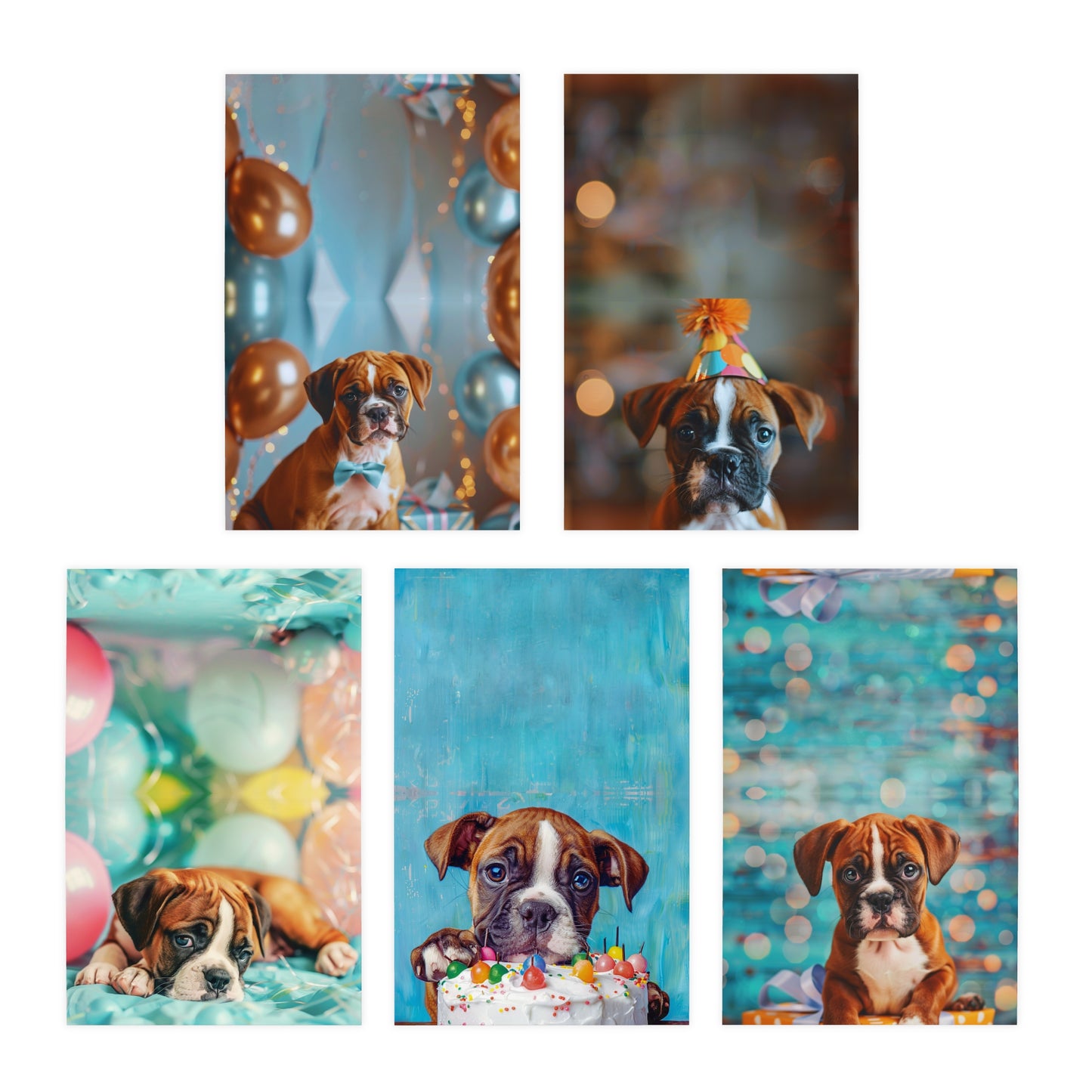 Boxer Puppy Happy Birthday Greeting Cards, 5-Pack