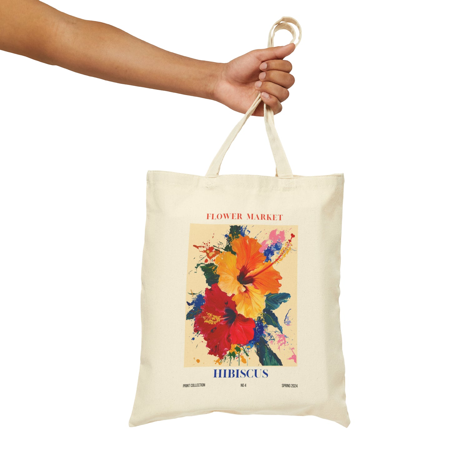 Hibiscus Flower Market Cotton Canvas Tote Bag