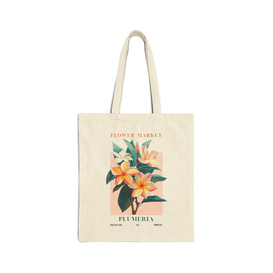 Plumeria Flower Market Cotton Canvas Tote Bag