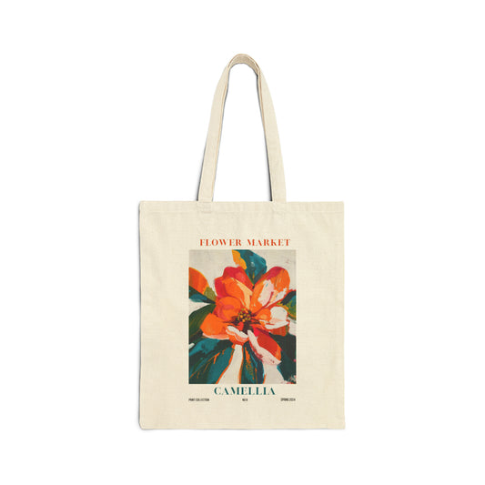 Camellia Flower Market Cotton Canvas Tote Bag