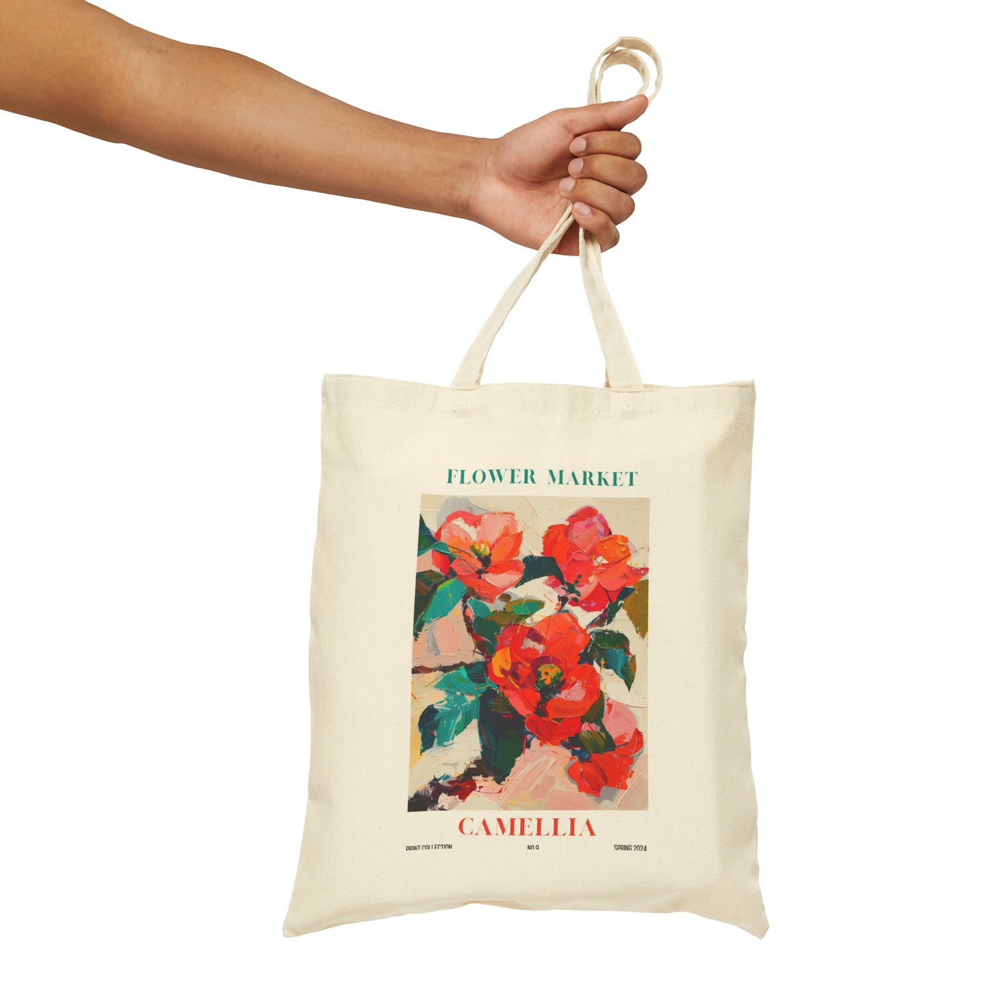 Camellia Flower Market Cotton Canvas Tote Bag