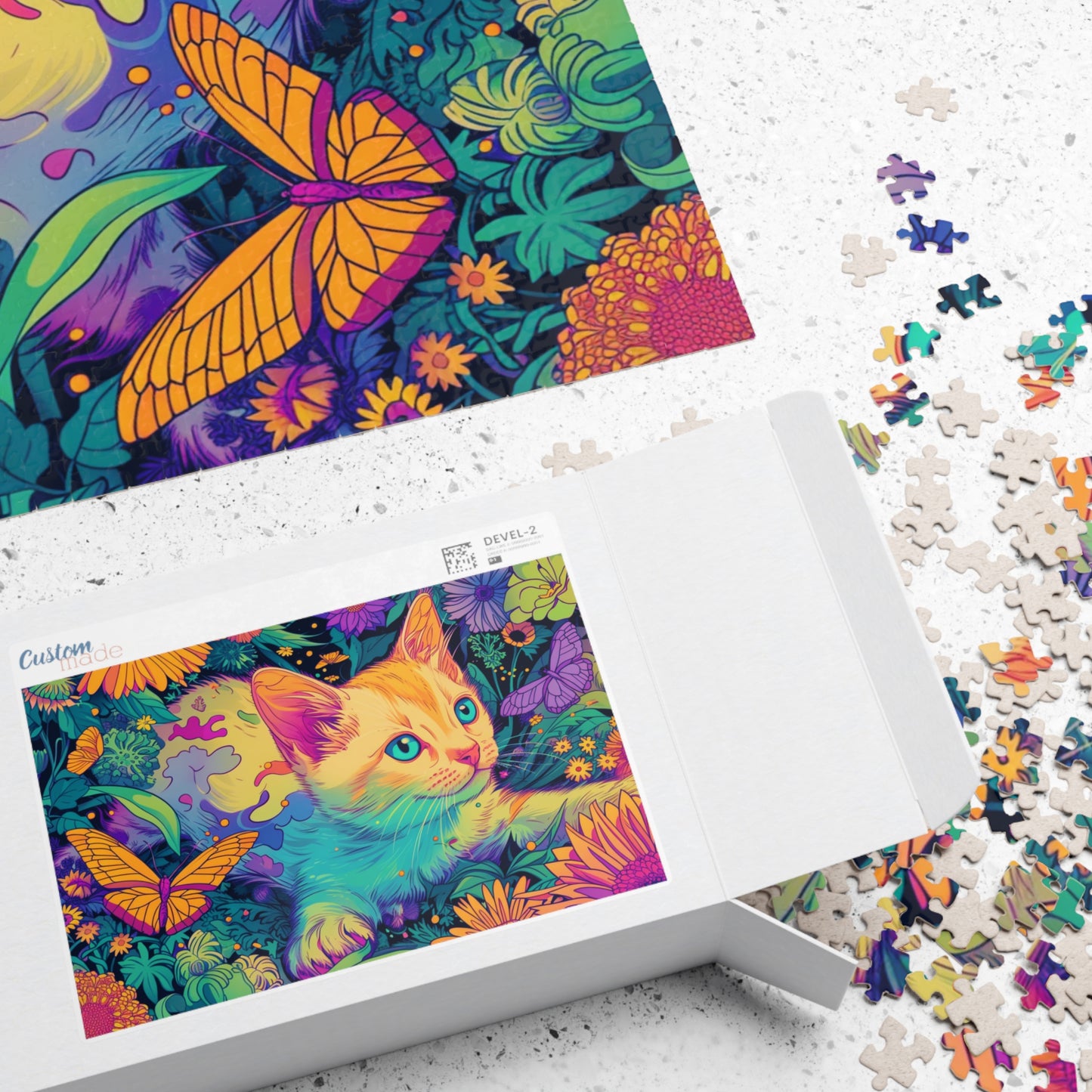 Happy Kitty Chasing Butterflies Puzzle