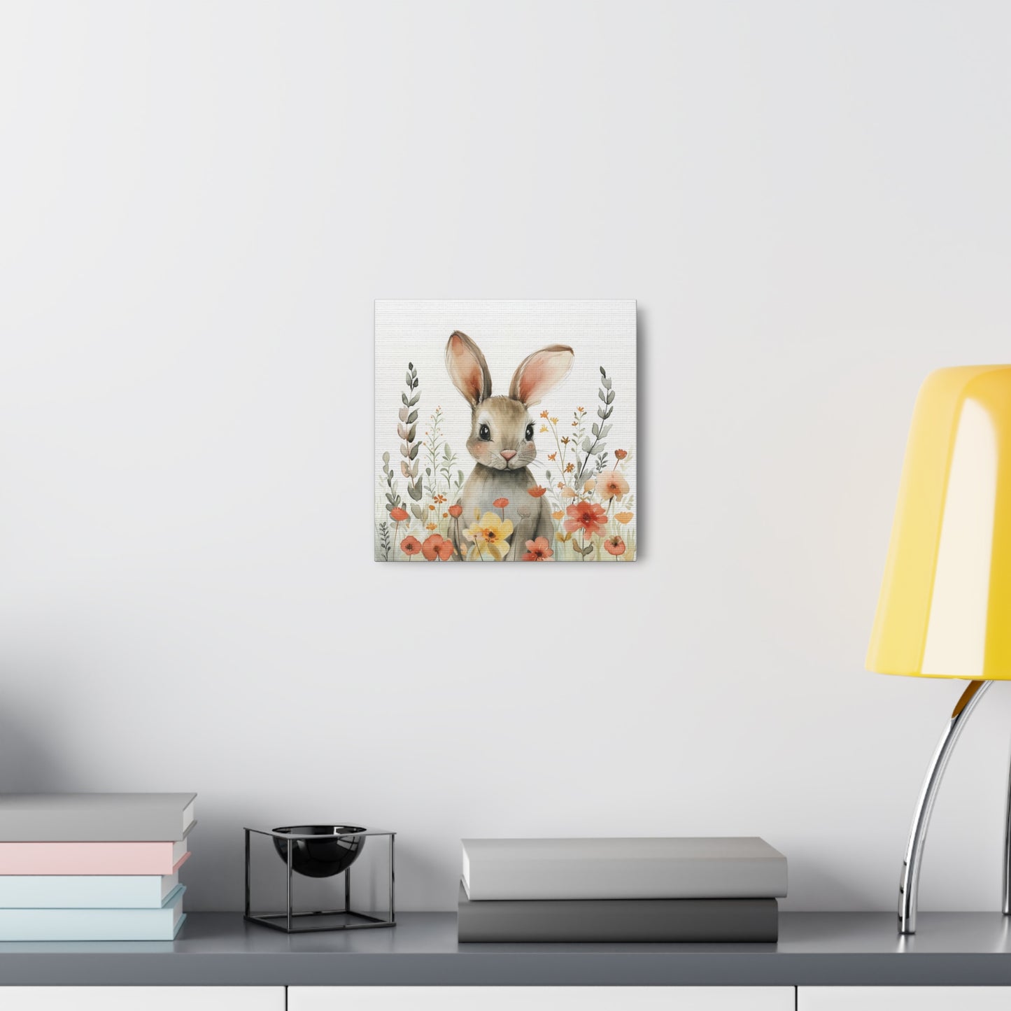 Bunny in the Flower Garden Nursery Art, 6" x 6"