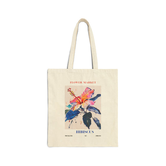 Hibiscus Flower Market Cotton Canvas Tote Bag