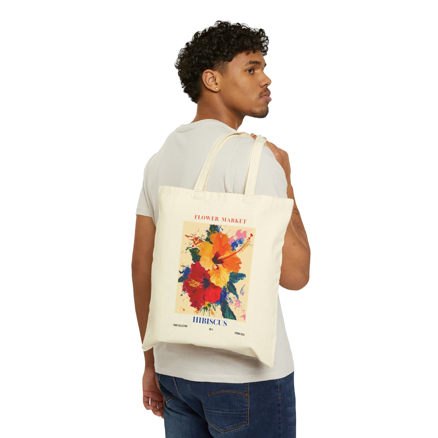 Hibiscus Flower Market Cotton Canvas Tote Bag