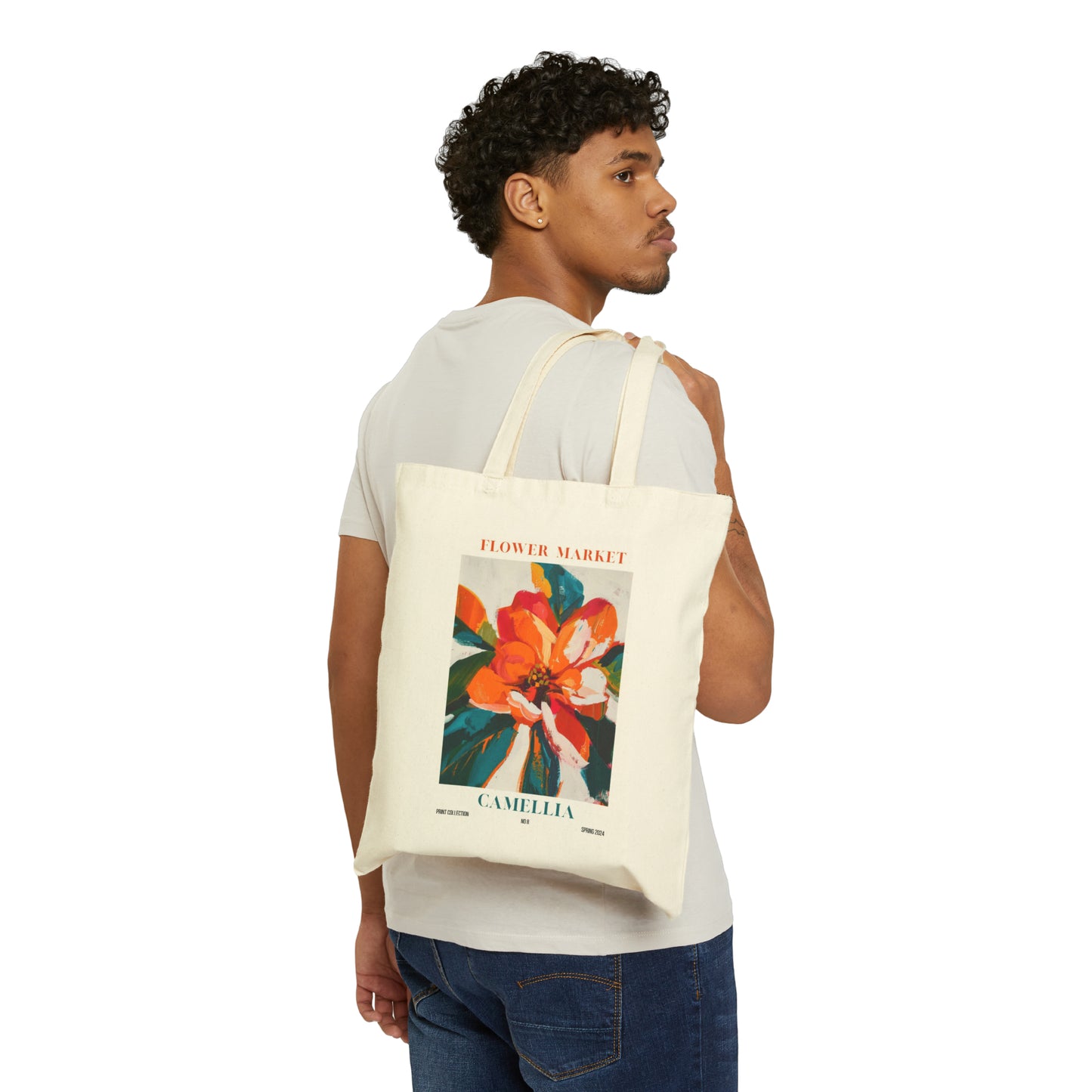 Camellia Flower Market Cotton Canvas Tote Bag