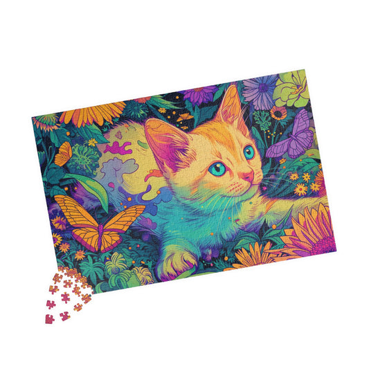 Happy Kitty Chasing Butterflies Puzzle