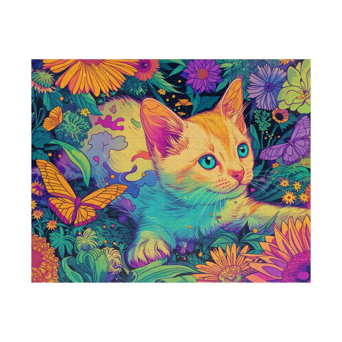 Happy Kitty Chasing Butterflies Puzzle