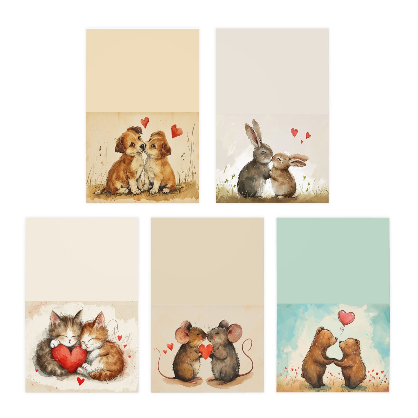 Cute Animals Greeting Cards, 5-Pack