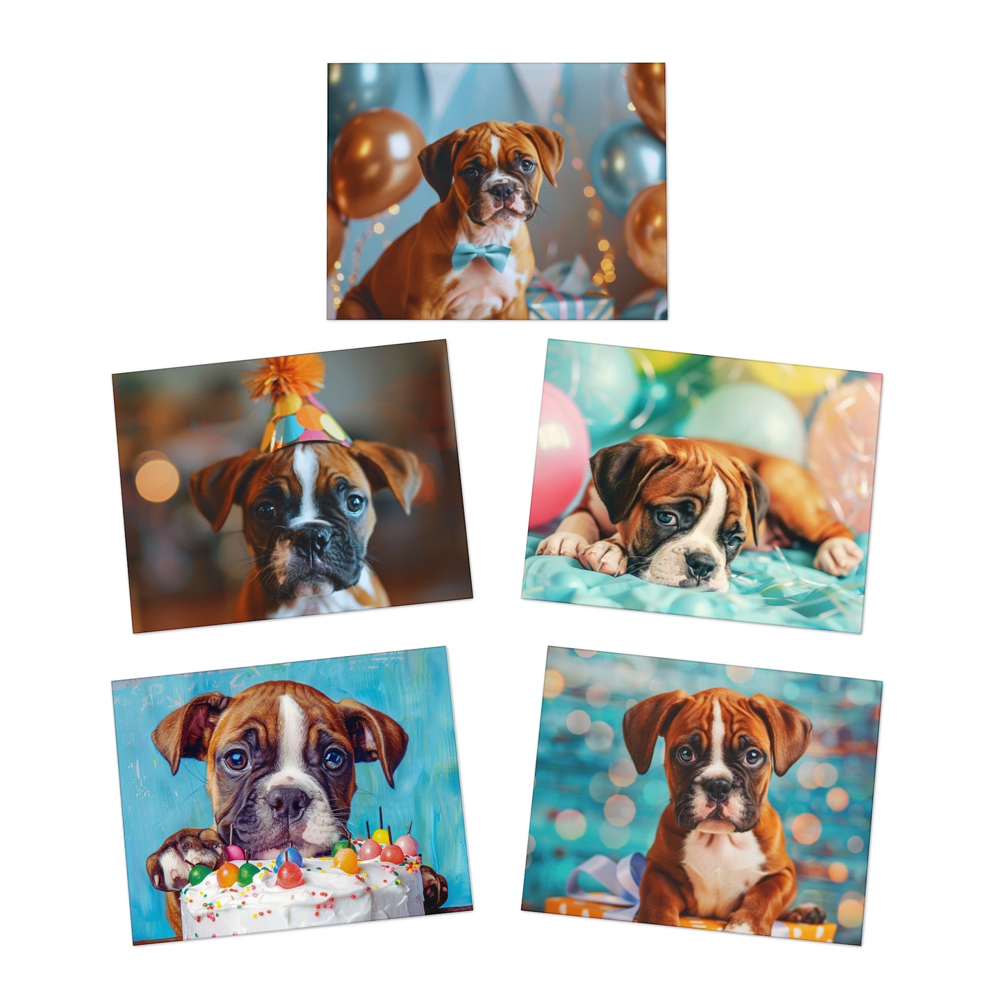 Boxer Puppy Happy Birthday Greeting Cards, 5-Pack