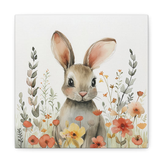 Bunny in the Flower Garden Nursery Art, 6" x 6"