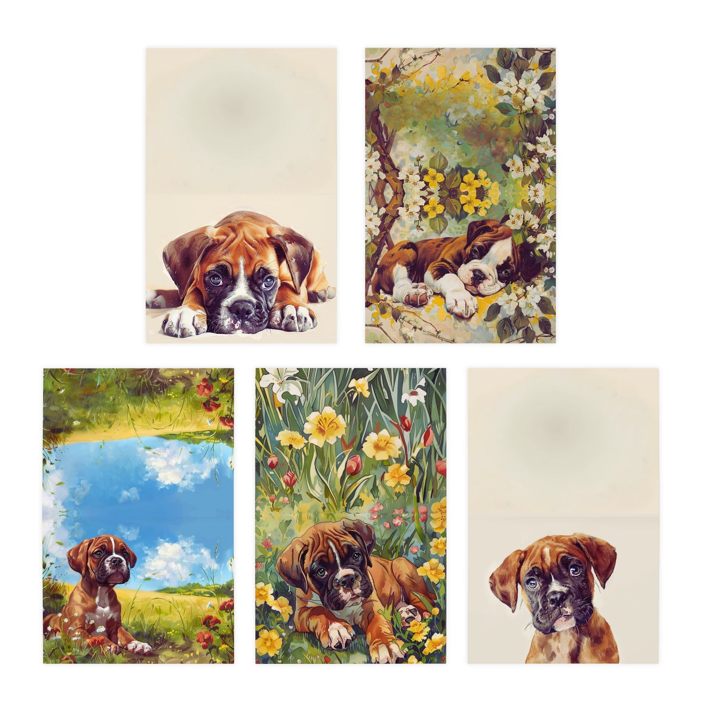 Cute Boxer Puppy Greeting Cards, 5-Pack